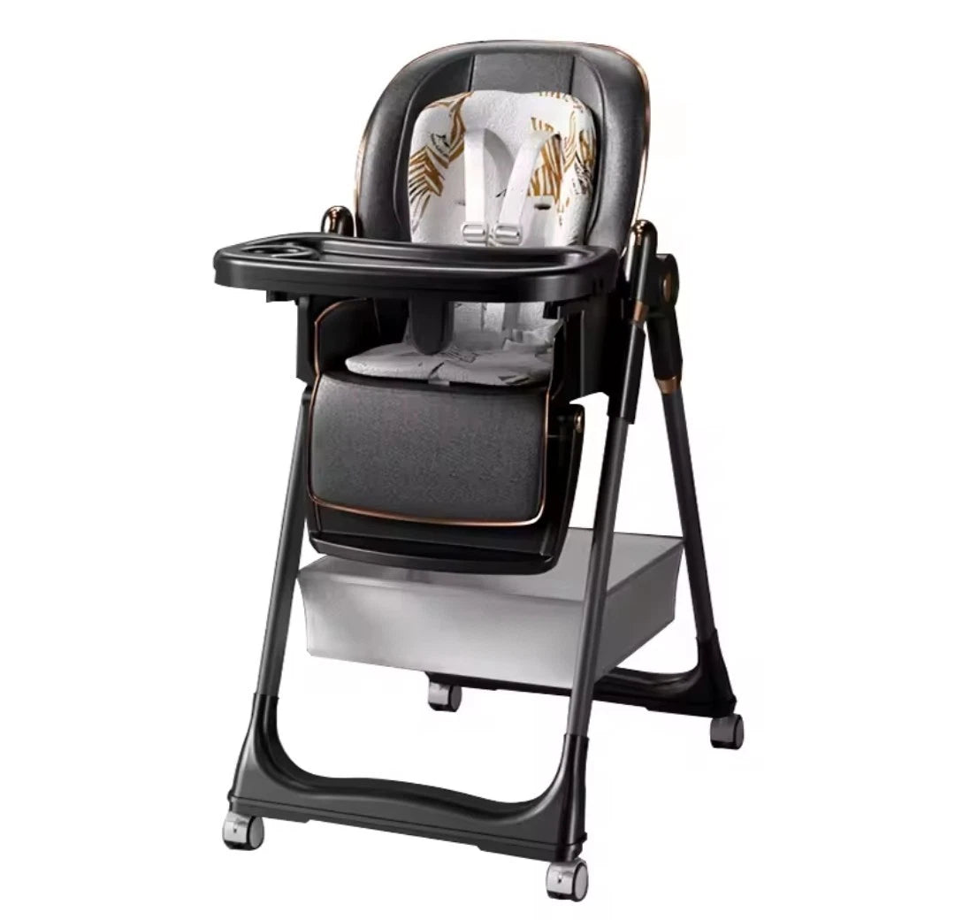 Hochstuhl Baby PU Leder, faltbar verstellbar mit Rollen & Doppeltablet – WAGABOO