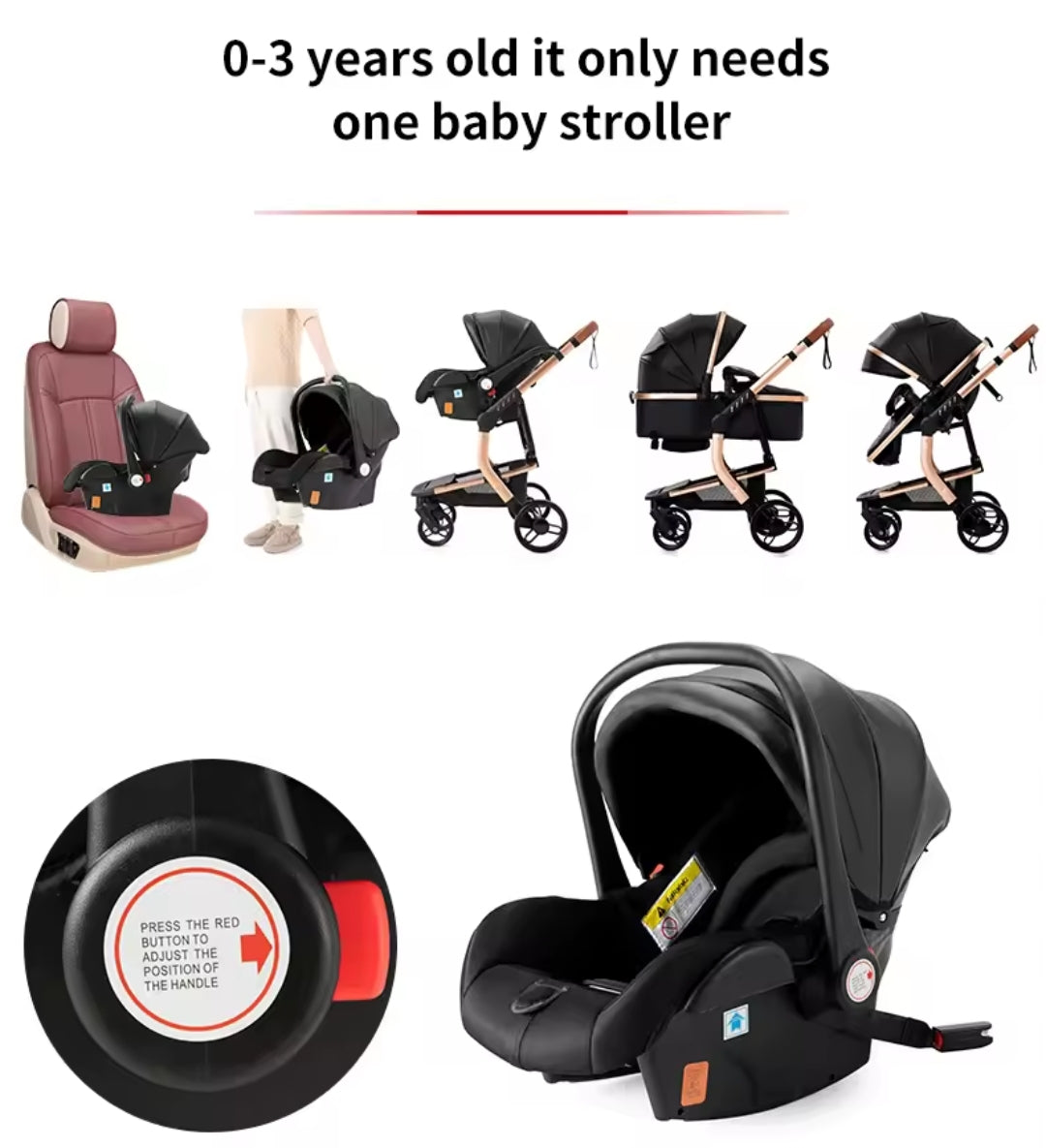 Leichter 3-in-1 Kinderwagen – Komfort und Flexibilität für Ihr Baby Khaki - Luxus