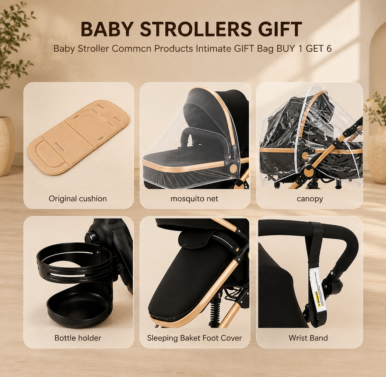 3in1 Kinderwagen Set hoch, Buggy klappbar mit Zubehör & Wendbarem Sitz braun